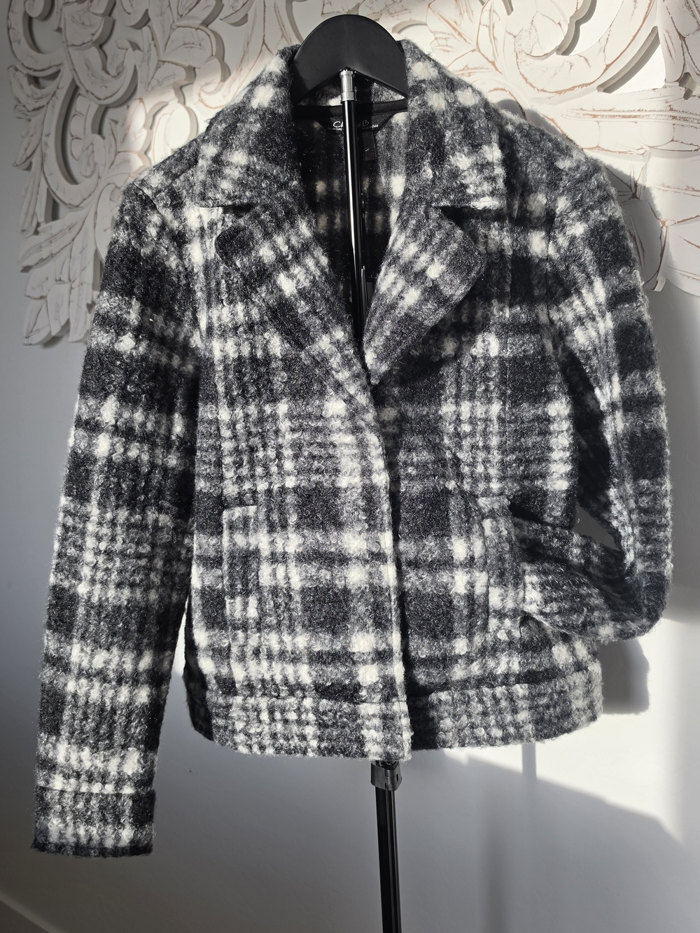 CHARLIE B Plaid Cropped Pea Coat Outerwear Jacket Women's Sz Med & Large NWT